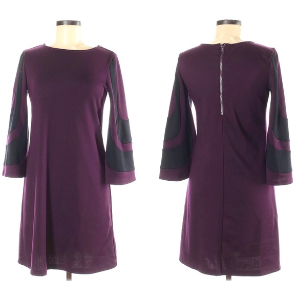 Muse Dresses & Skirts - MUSE Purple Bell Sleeve Mod Ponte Dress NWT